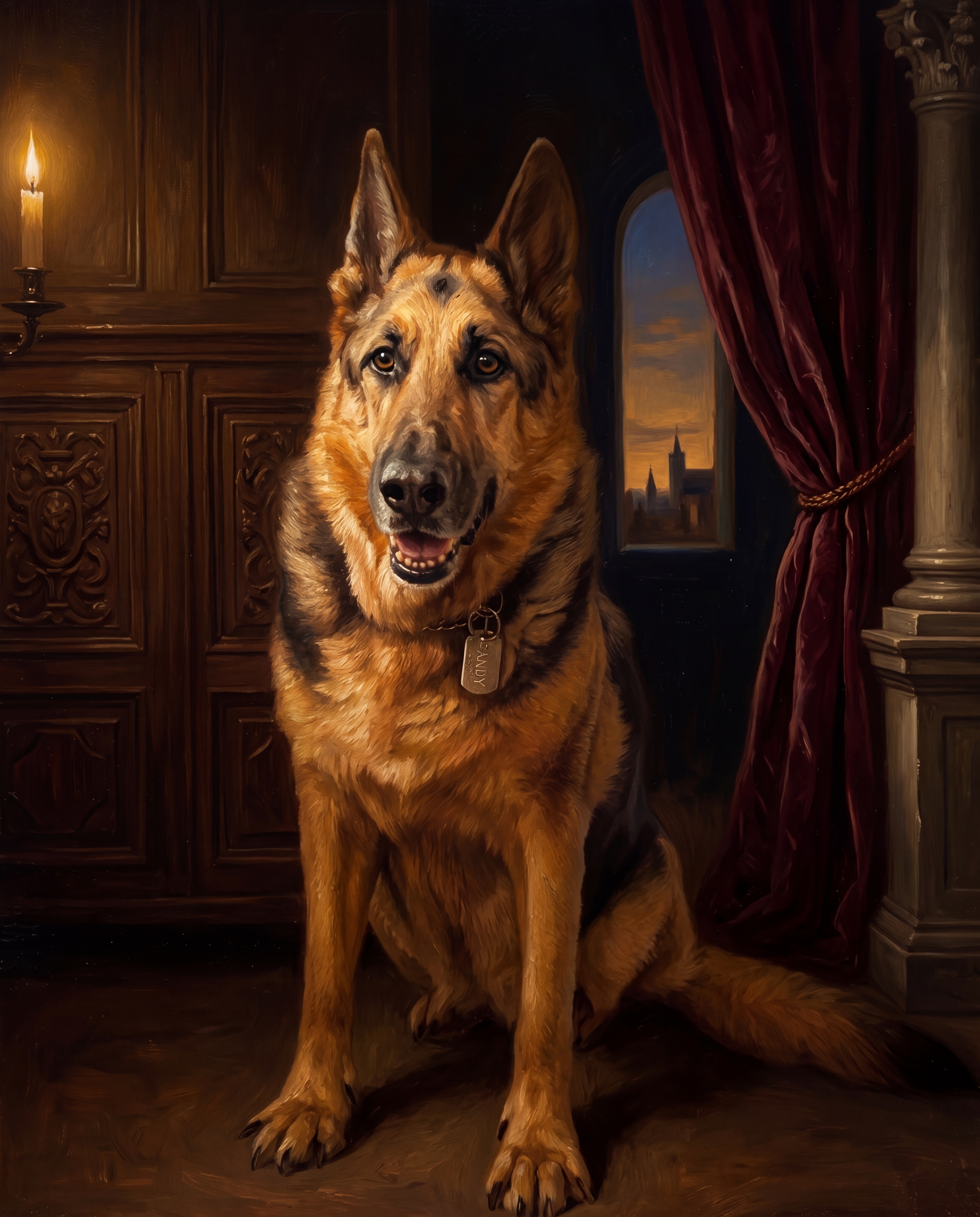 Sandy in Renaissance oil style